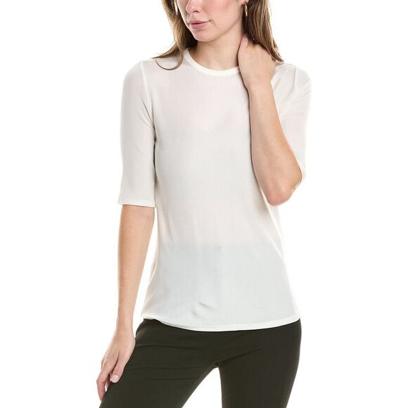 St. John Womens  Elbow-Sleeve Stretch Top, White